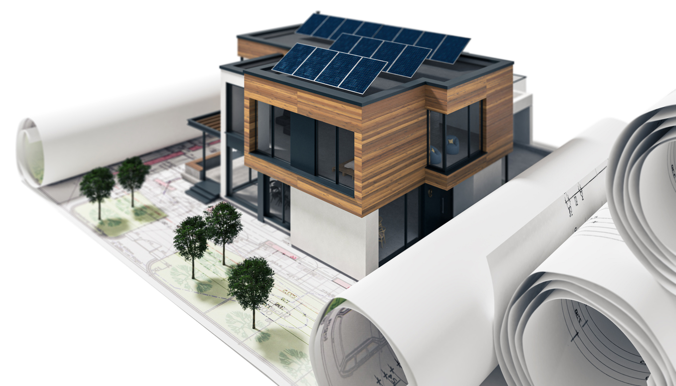A blueprint sits below a semi-custom home as the designers consider personalized features to add for the new homeowners. Semi-custom vs. custom home
